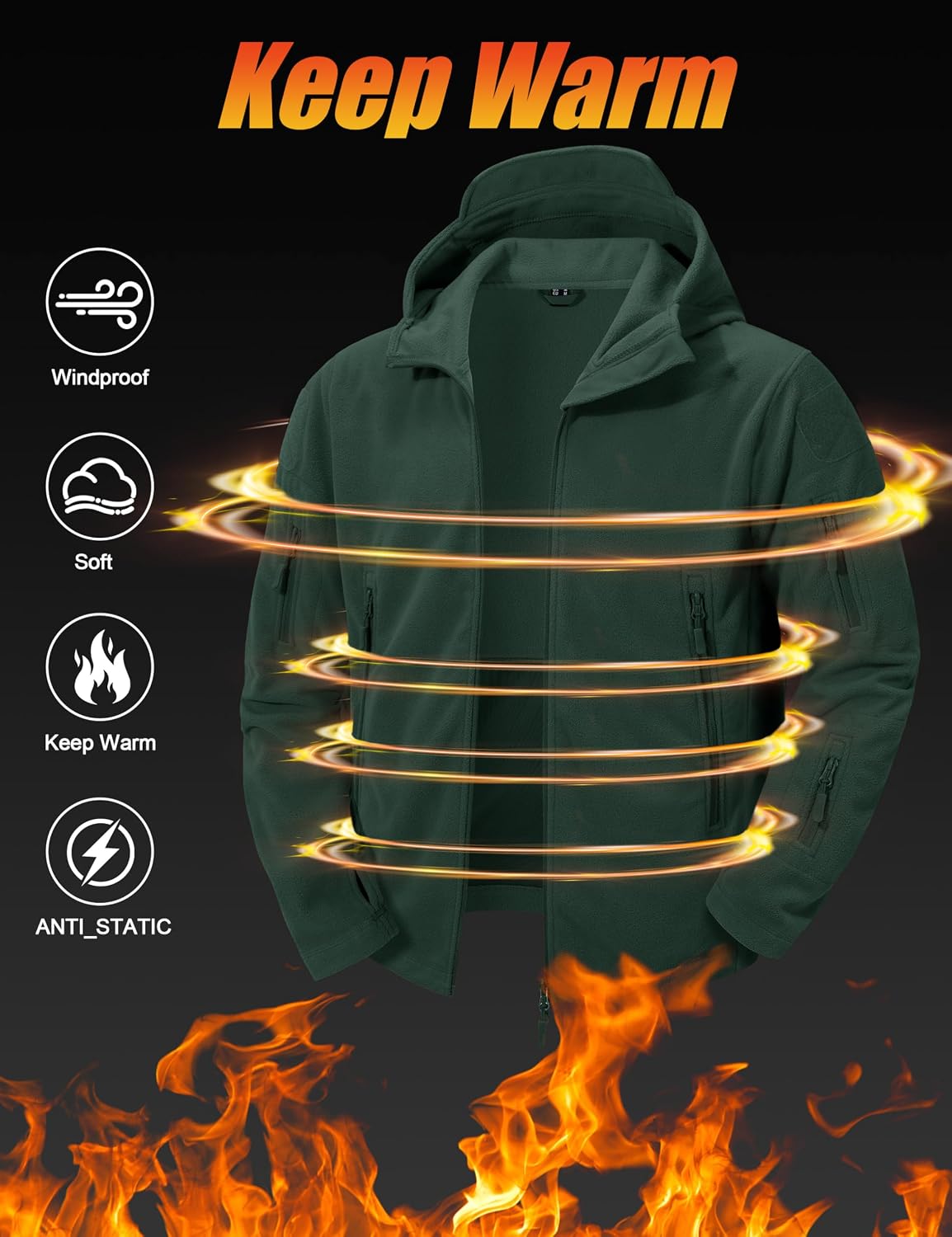 CRYSULLY Men's Military Tactical Sport Warm Fleece Hooded Outdoor Adventure Jacket Coats