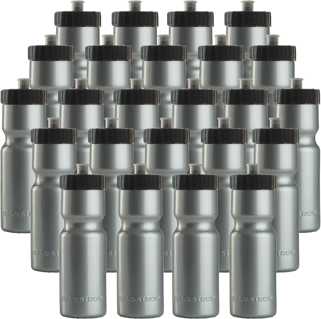 50 Strong | Bulk Water Bottles, 24-Pack, 22 oz, Sports Squeeze, Red