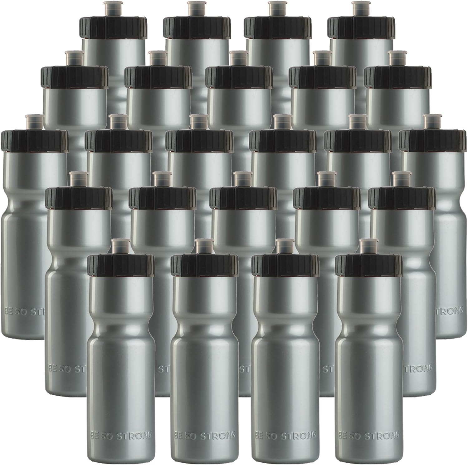 50 Strong | Bulk Water Bottles, 24-Pack, 22 oz, Sports Squeeze, Red