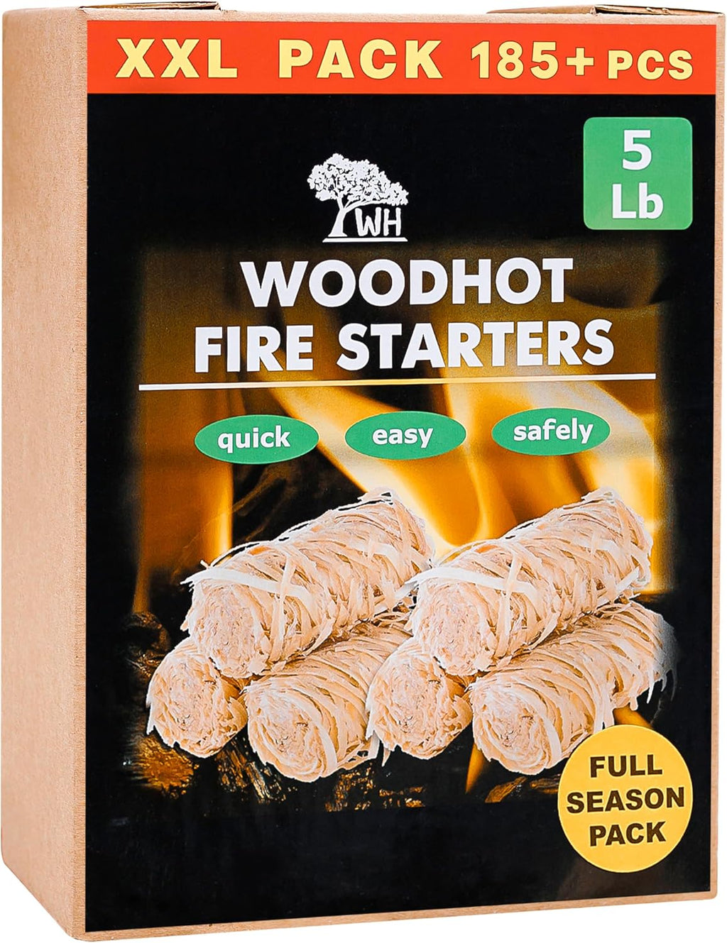 WH 370 pcs Natural Fire Starters, 10 lb Large Box for Grills & Campfires