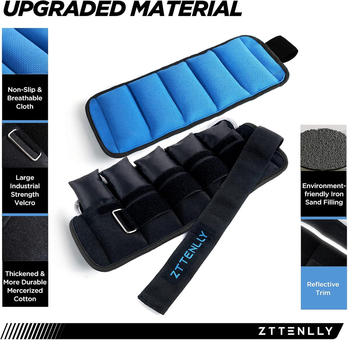 Adjustable Ankle Weights 1-5/10/15/20LBS Pair with Carry Bag - Breathable Fabrics, Reflective Trim - Strength Training Leg Wrist Arm Ankle Walking Weights Sets for Women Men Kids
