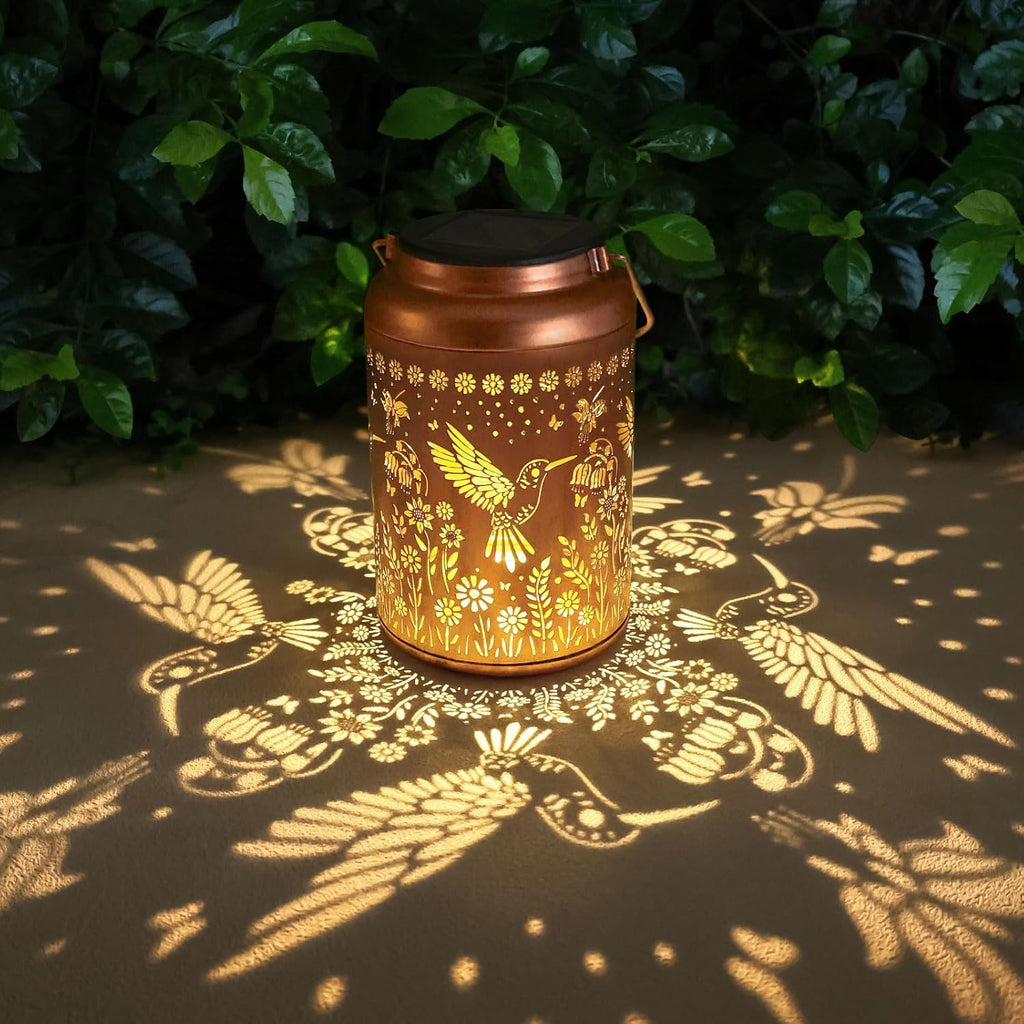 2Pack Hummingbird Solar Lanterns Outdoor Waterproof Lantern Garden Decor Gifts for Women Mom Grandma Hanging Solar Lights Metal Decoration Outside for Yard, Patio,Porch,Tabletop,Pathway