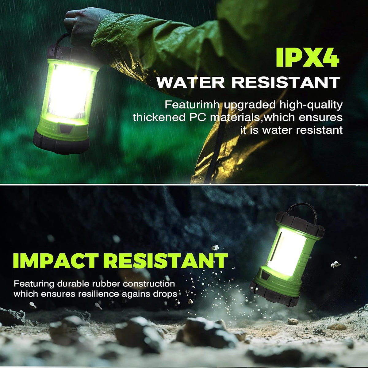 elesall Camping Lantern, 3000LM LED Rechargeable Battery Operated Lantern, 5 Light Modes, COB Waterproof Lantern Flashlight, Camping Light for Power Outage, Hurricane, Survival, Hiking