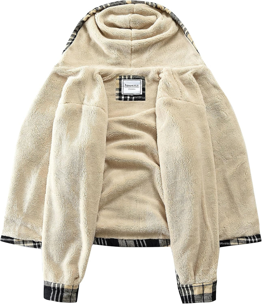Men's Zip Up Flannel Shirt Jacket Fleece Lined with Hood