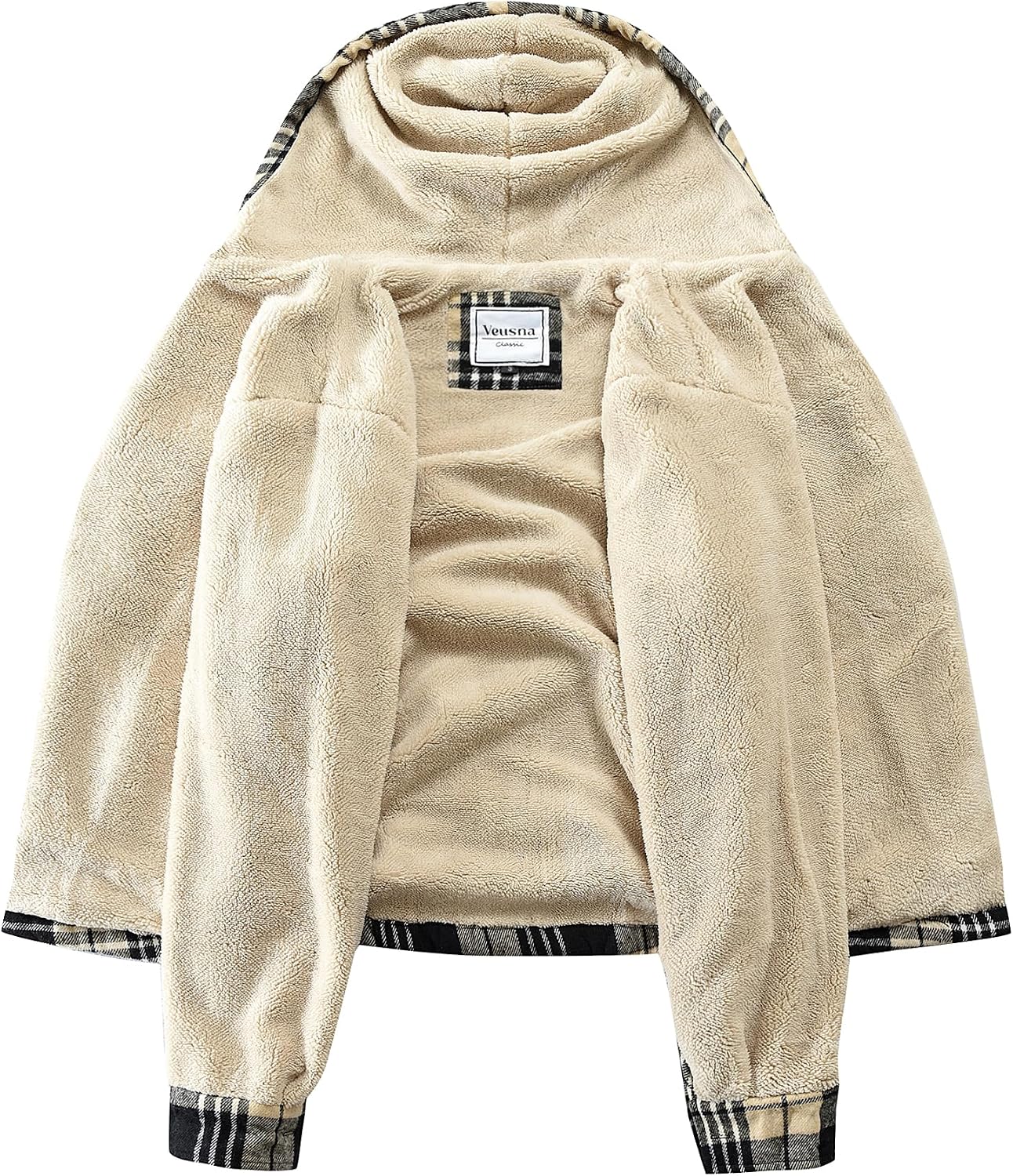 Men's Zip Up Flannel Shirt Jacket Fleece Lined with Hood