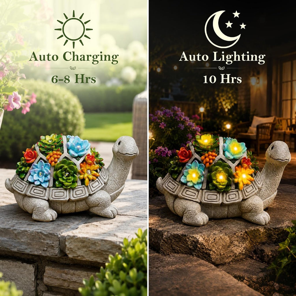 Nacome Solar Garden Outdoor Statues Turtle with Succulent | 7 LED Lights, Lawn Decor Statue for Patio, Balcony, Yard Ornament, Gifts for Mom Grandma Women