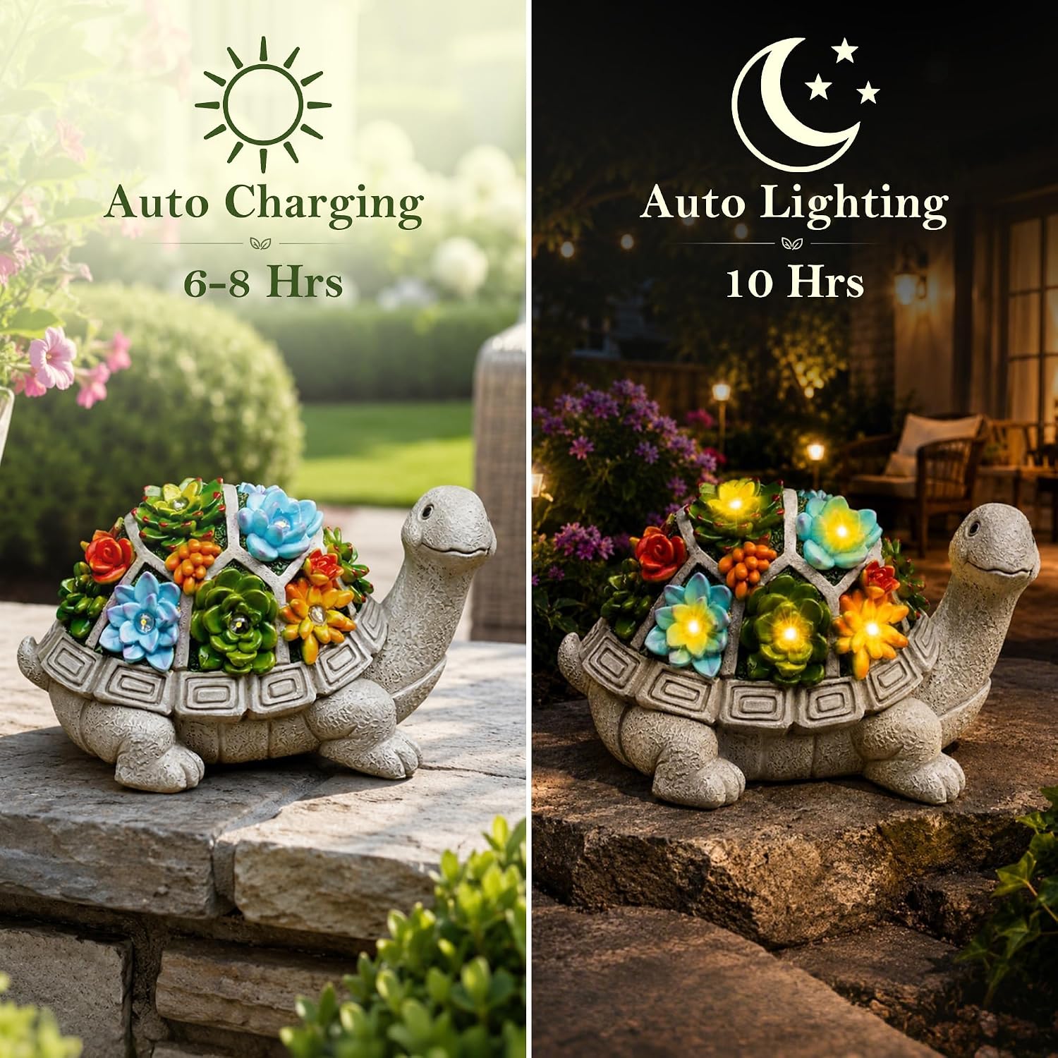 Nacome Solar Garden Outdoor Statues Turtle with Succulent | 7 LED Lights, Lawn Decor Statue for Patio, Balcony, Yard Ornament, Gifts for Mom Grandma Women