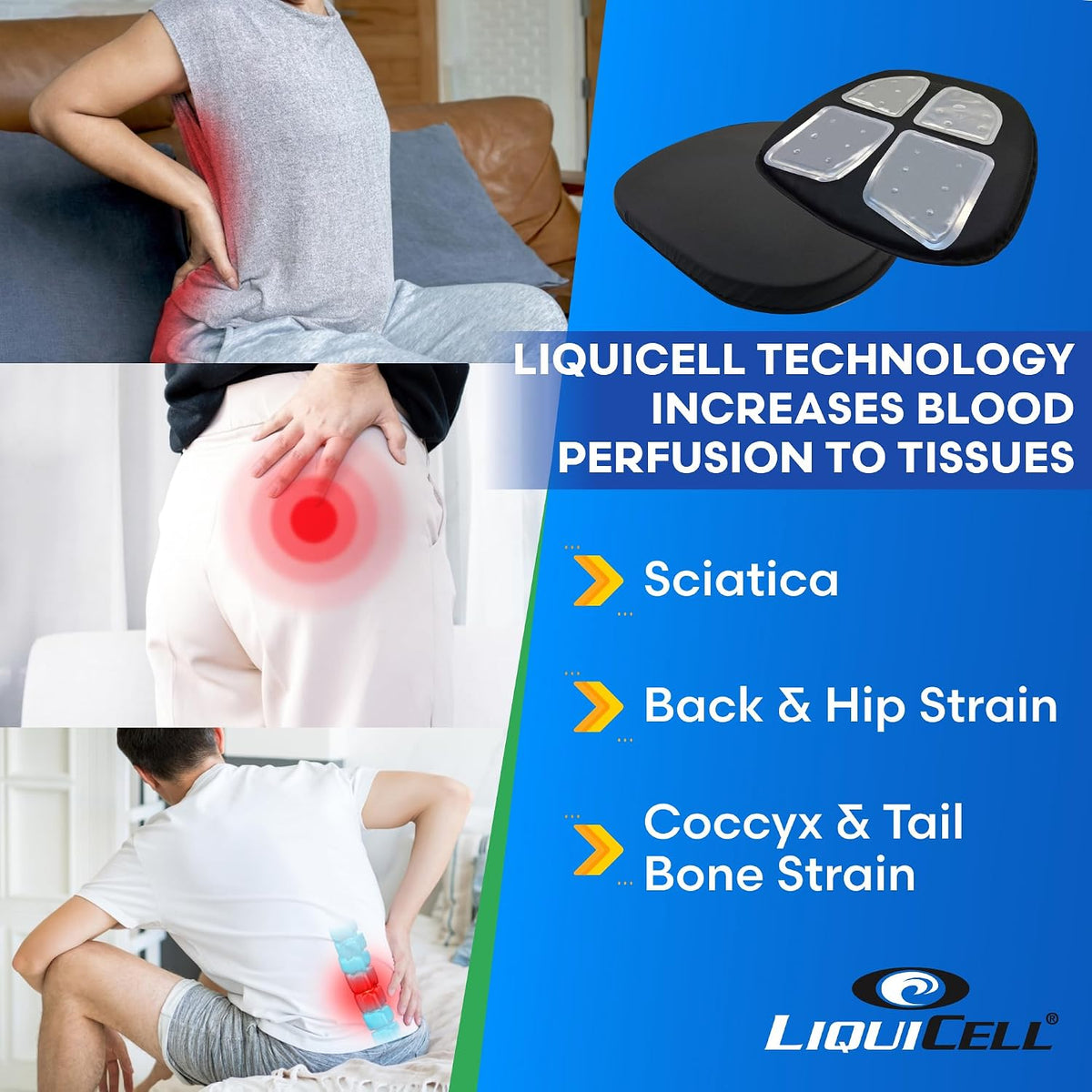 ERGO21 Original Seat Cushion - Liquicell Membrane Technology for Pressure Relief, Tailbone Pain, Sciatica, Hip & Lower Back Pain - Long Sitting on Car Seat, Office/Home Chair (18" W x 17" x 3")