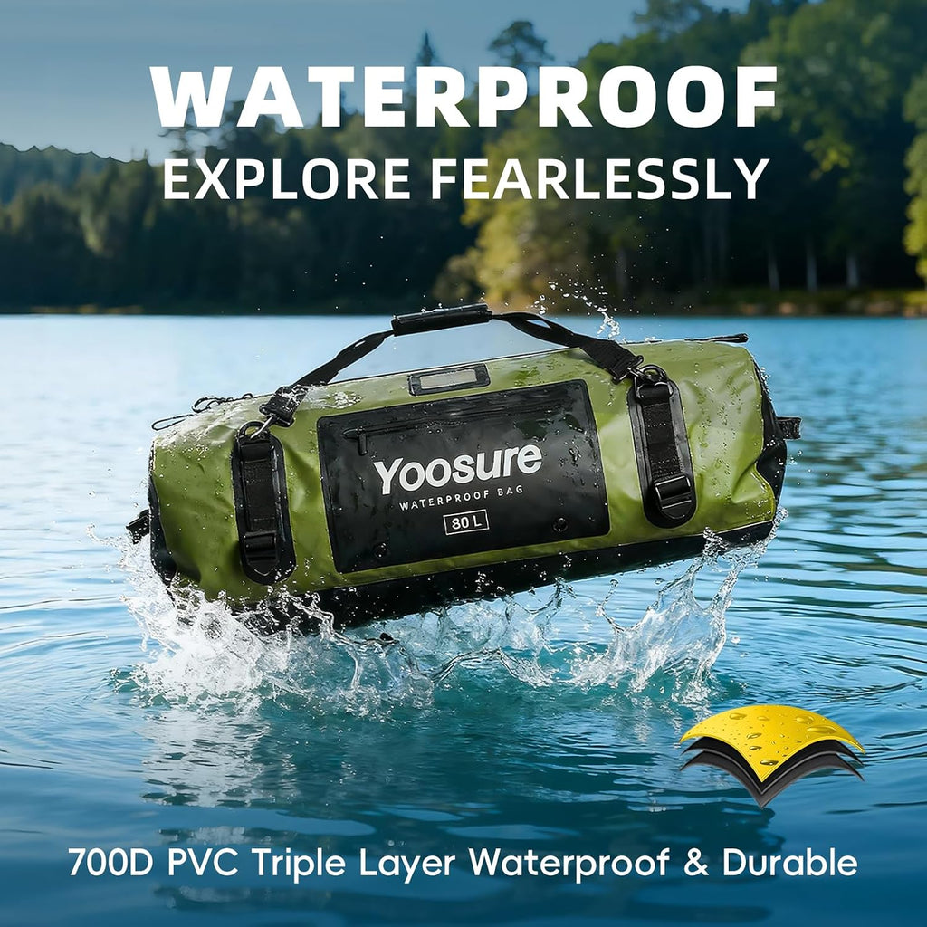 80 lt Waterproof Duffel Bag Motorcycle Dry Bag Backpack, Waterproof Zippered Bags with Backpack Spacer Pad for Kayaking Rafting Boating Canoeing Camping Paddle Beach (Black)