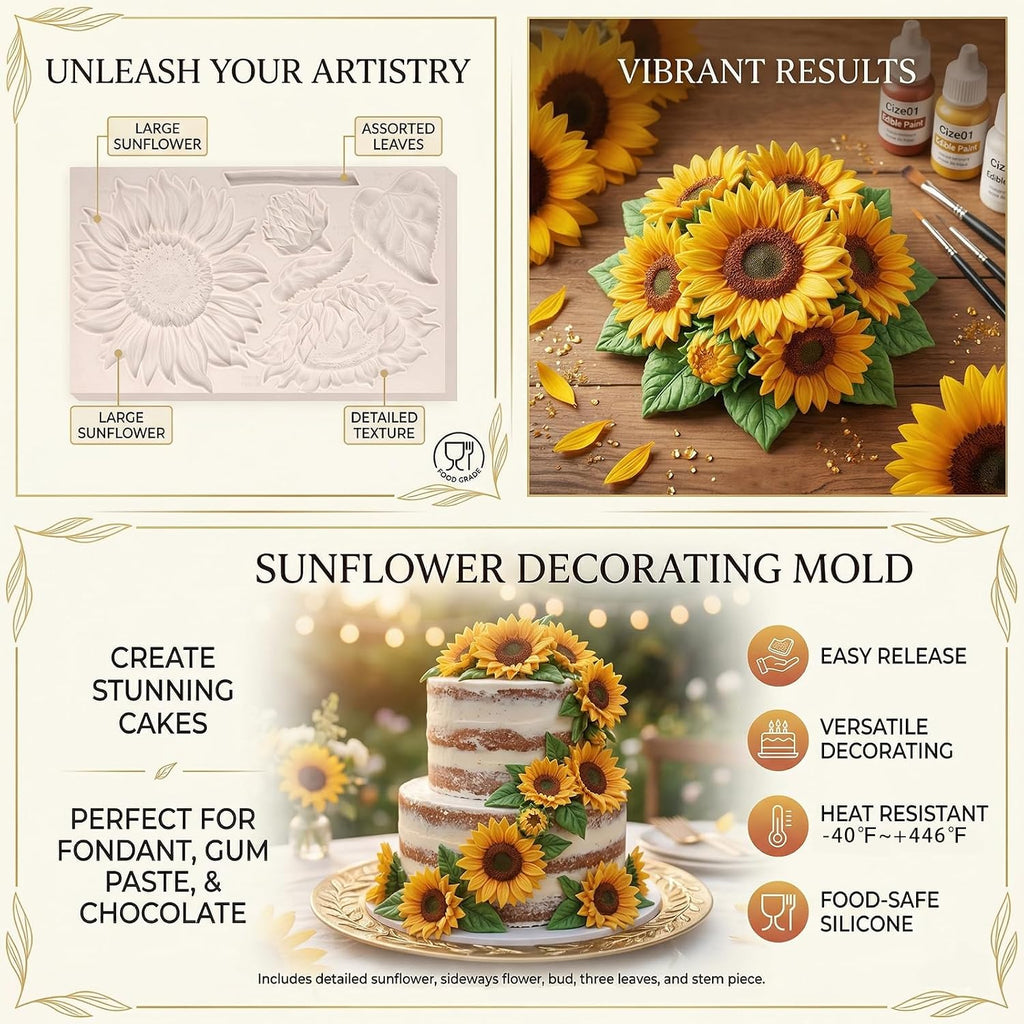 Oversized Sunflower Silicone Mold Leaves Fondant Mold