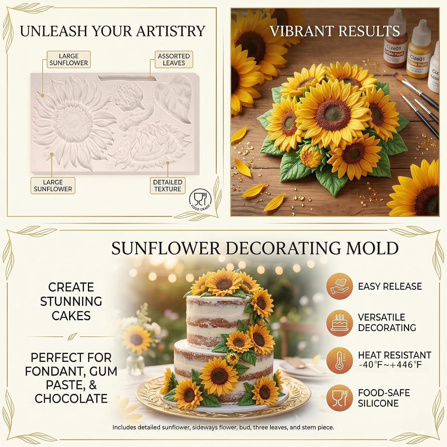 Oversized Sunflower Silicone Mold Leaves Fondant Mold