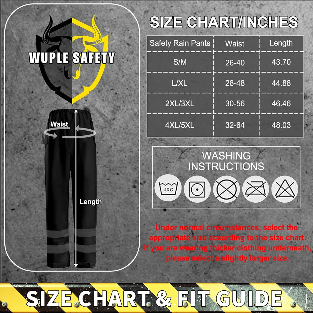 Hi-Vis Reflective Safety Rain Jacket and Pants for Men Women Waterproof Rain Gears with Inner Mesh Lining and pocket，Black 4XL/5XL