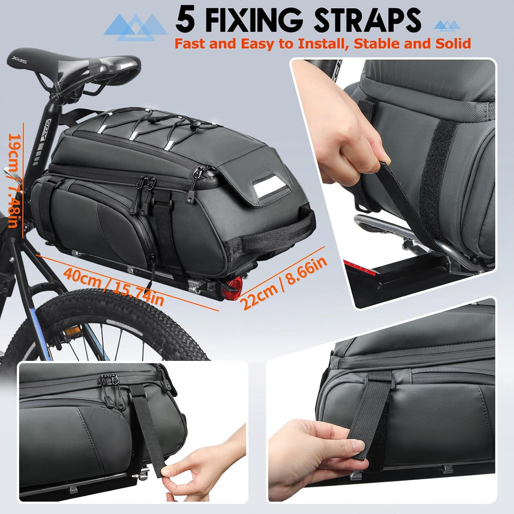 RAINSMORE Bike Bag for Bicycle Rear Rack 15L Waterproof Ebike Trunk Bag