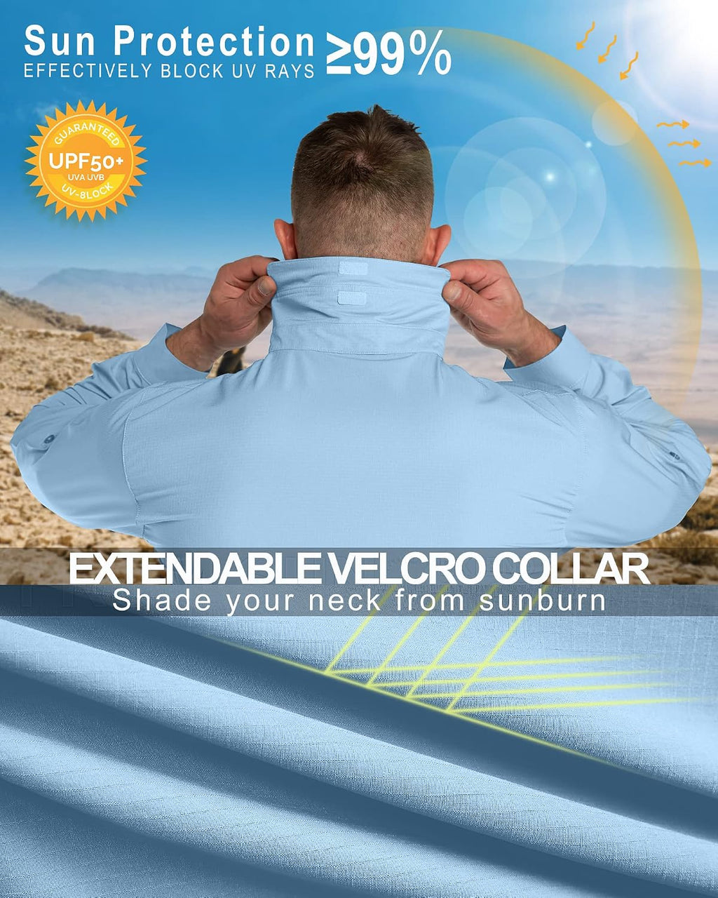33,000ft Men's UPF 50+ UV Protection Long Sleeve Hiking Shirts Breathable Quick Dry Fishing Shirts for Safari, Outdoor