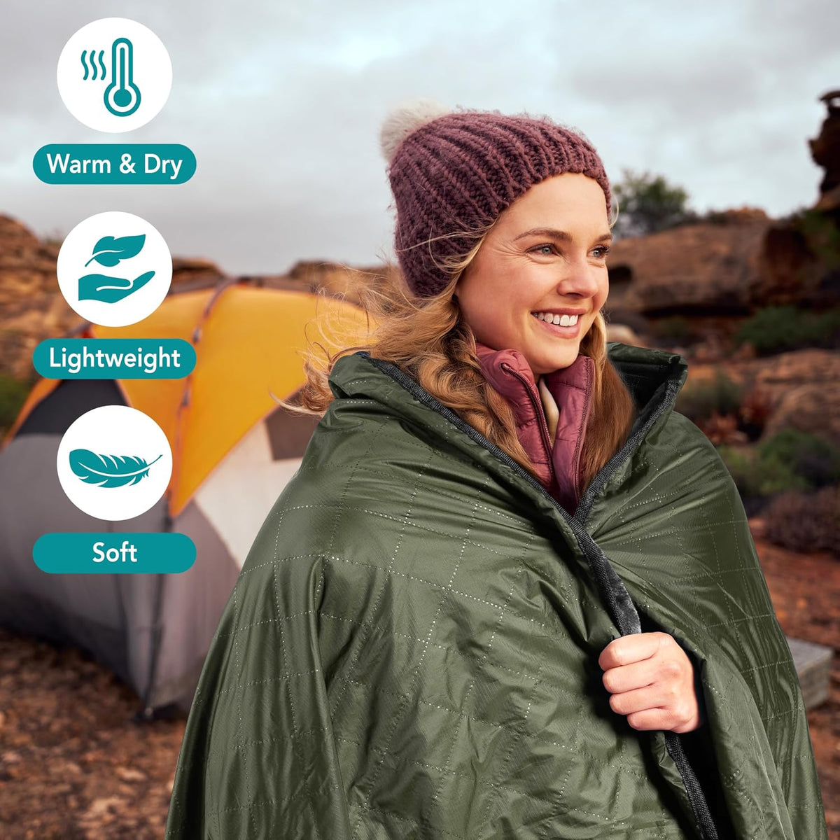 SUN CUBE Large Waterproof Camping Blanket, Fleece Quilted Stadium Blanket for Cold Weather, Windproof Foldable Outdoor Blanket Mat for Picnic, Beach, Pets, Car, 60x80in