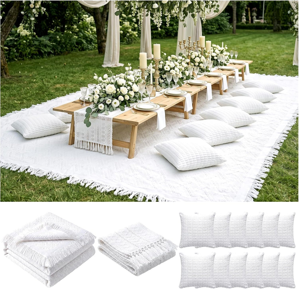 RYCHIC Extra Large Outdoor Picnic Blanket Folding Table Runner 6 Pillows Covers Oversized Sandrpoof Towel Outdoor Rug Family Trip Essentials Summer Vacation Must Have Travel Accessories Lake Day Stuff