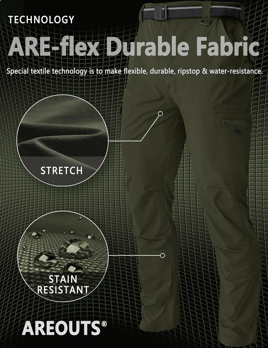 Men's Cargo Work Hiking Pants Lightweight Water Resistant Quick Dry Fishing Travel Camping Outdoor Breathable Multi Pockets