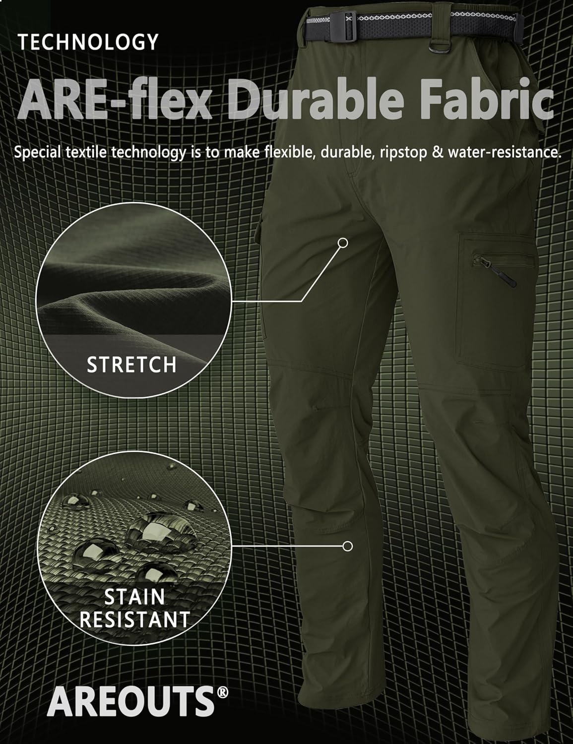 Men's Cargo Work Hiking Pants Lightweight Water Resistant Quick Dry Fishing Travel Camping Outdoor Breathable Multi Pockets