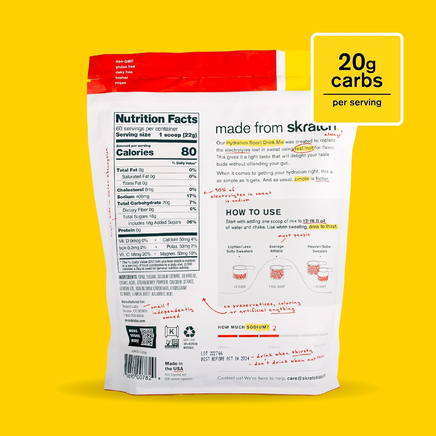 Skratch Labs Hydration Sports Drink Mix, Strawberry Lemonade, 60 Servings