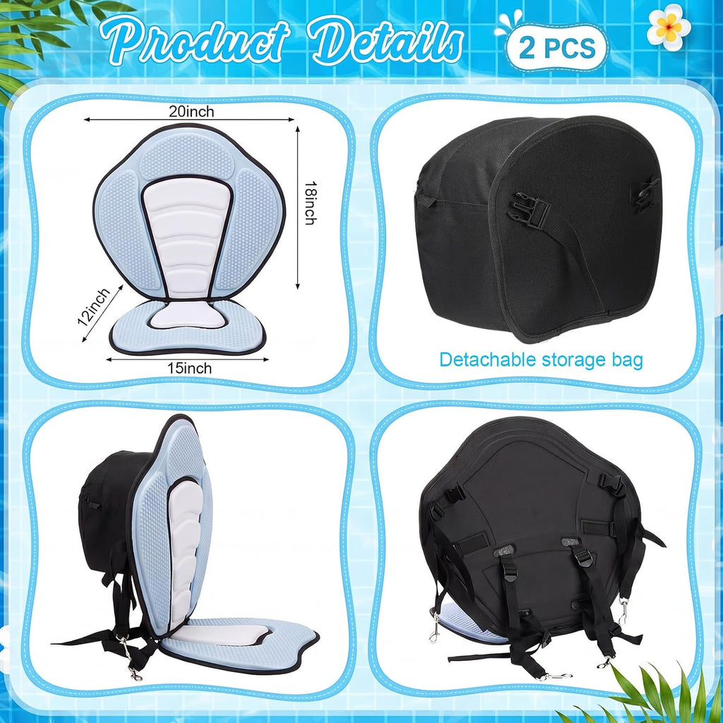 Vinsot Kayak Seat Cushion Universal Paddle Board Seat with Back Support Adjustable Non Slip Boat Chair Seats with 4 Straps and Storage Bag for Kayak Boat Sup Canoe