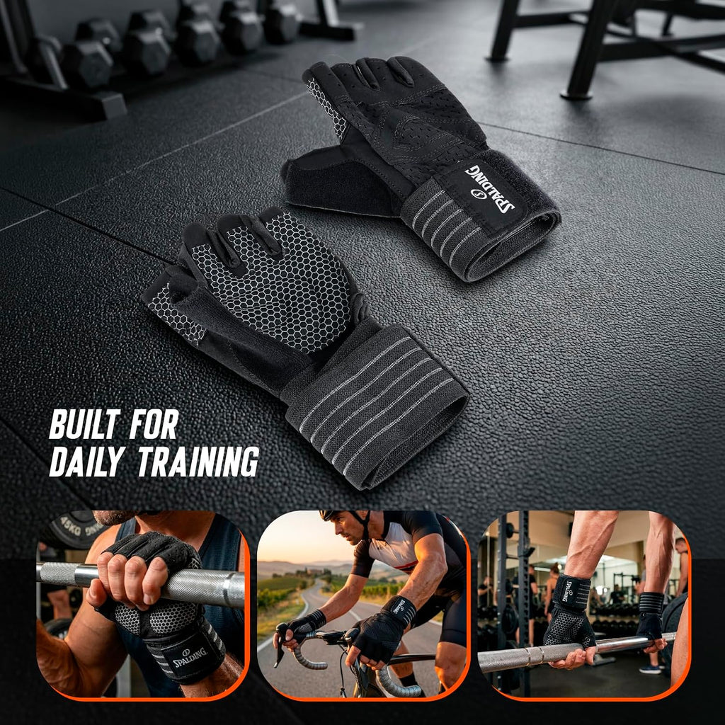 Spalding - Gym Gloves, Workout Gloves with Foam Padded Palm for Grip, Lightweight Breathable, One Size Fitness Training Gloves for Weightlifting Exercise (Black)