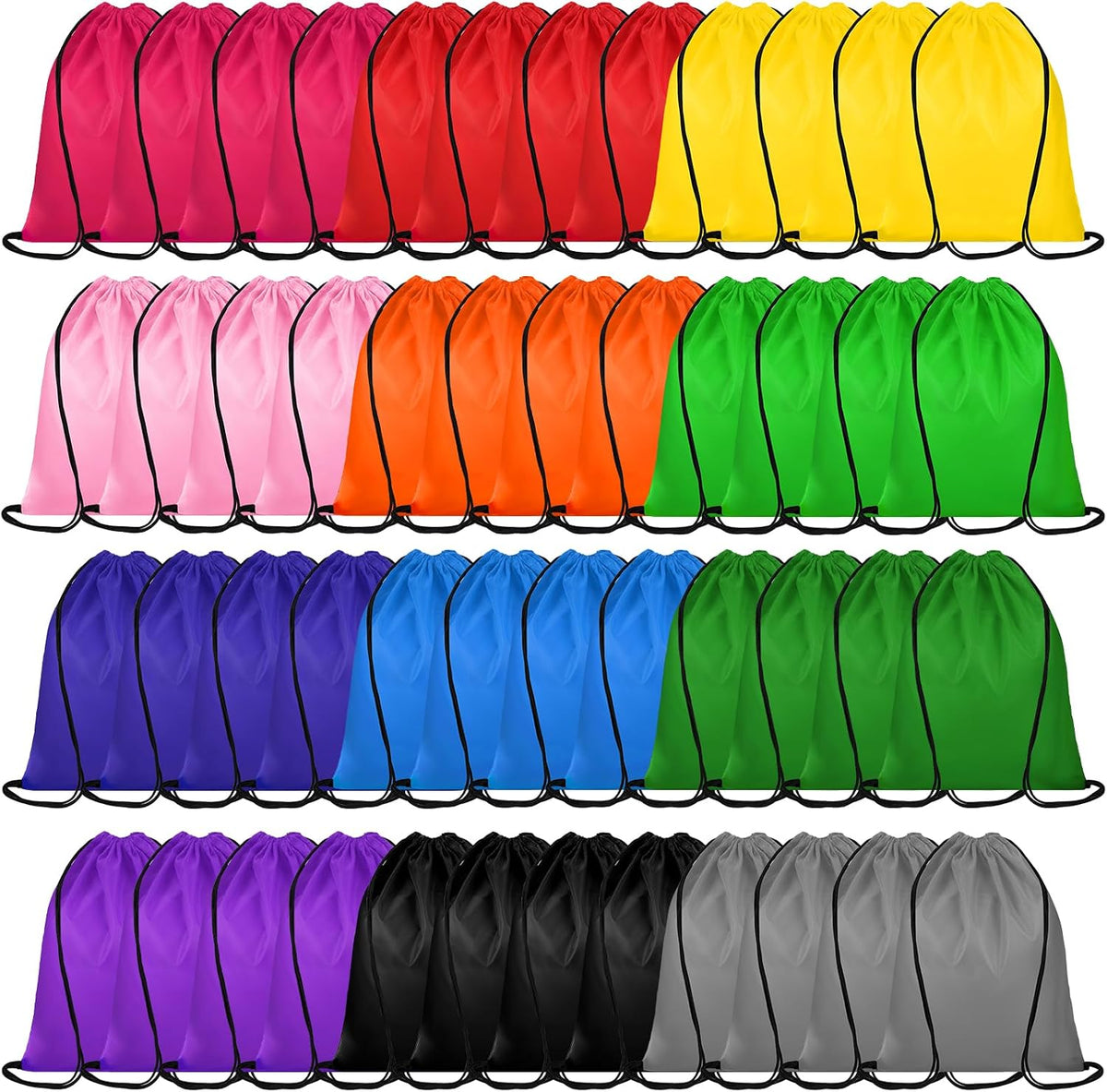 Dntorx 48 Pack Drawstring Backpacks, Waterproof Nylon Cinch Bags, 12 Colors