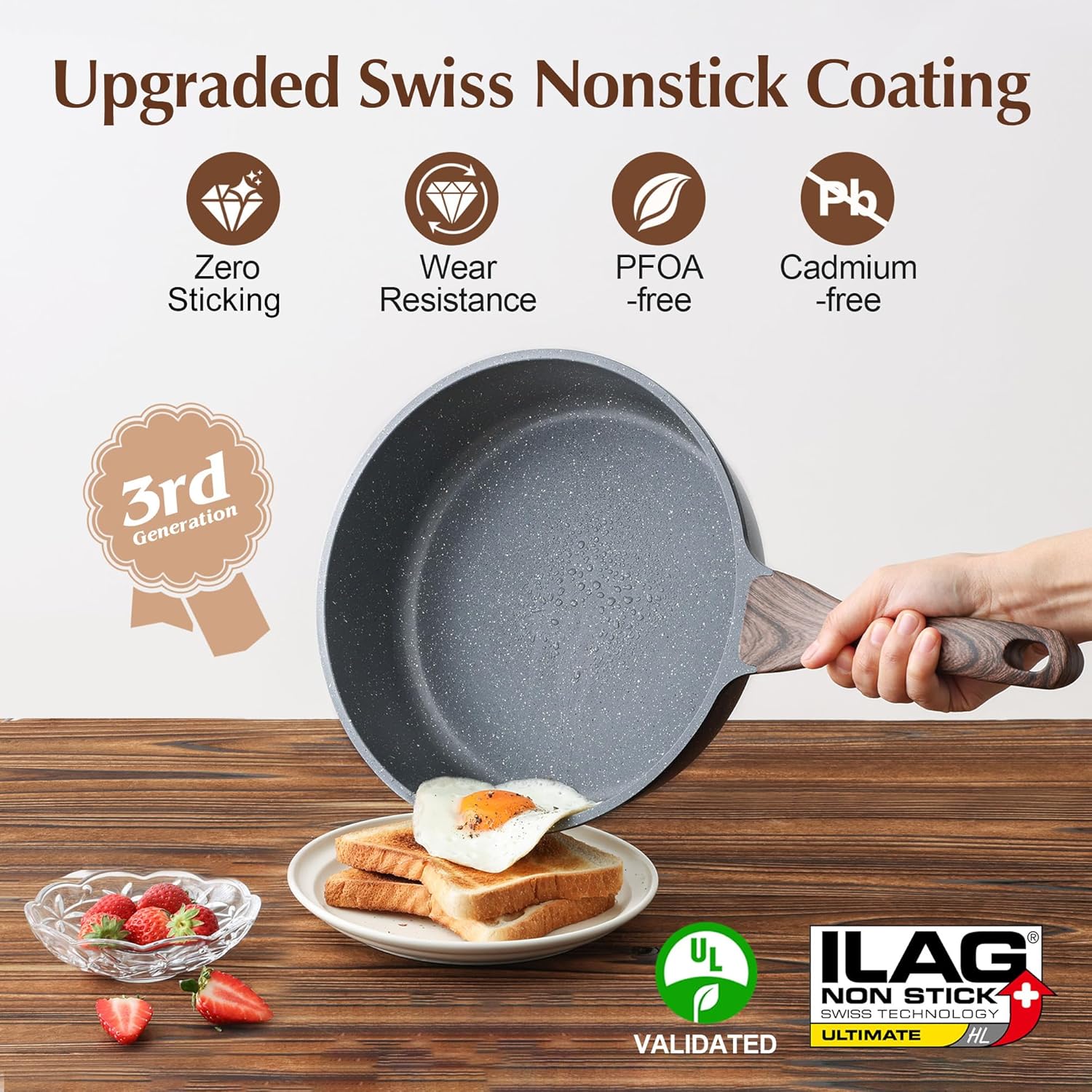 SENSARTE Nonstick Cookware Set 13 Pcs, Non Stick Pots and Pans Set