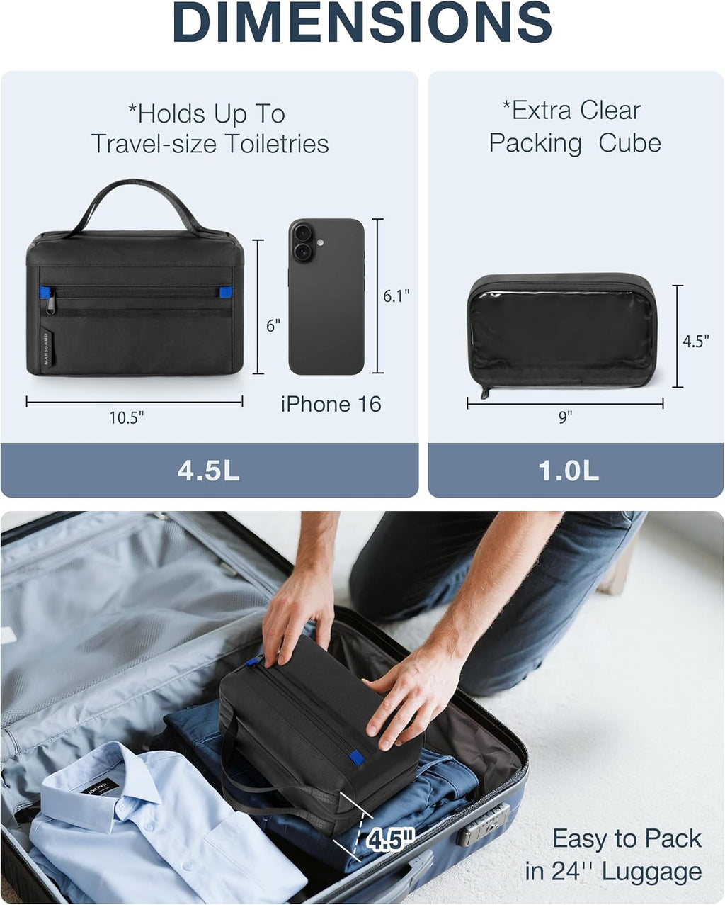 Marscamd Toiletry Bag with Travel Cube, Mens Versatile Organizer, Black