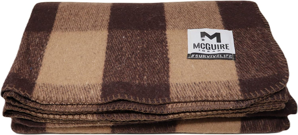 M MCGUIRE GEAR Warm Wool Bunkhouse Plaid Blanket for Camping, Home, Survival, or First Aid, 64" x 90" (Gray/Navy)