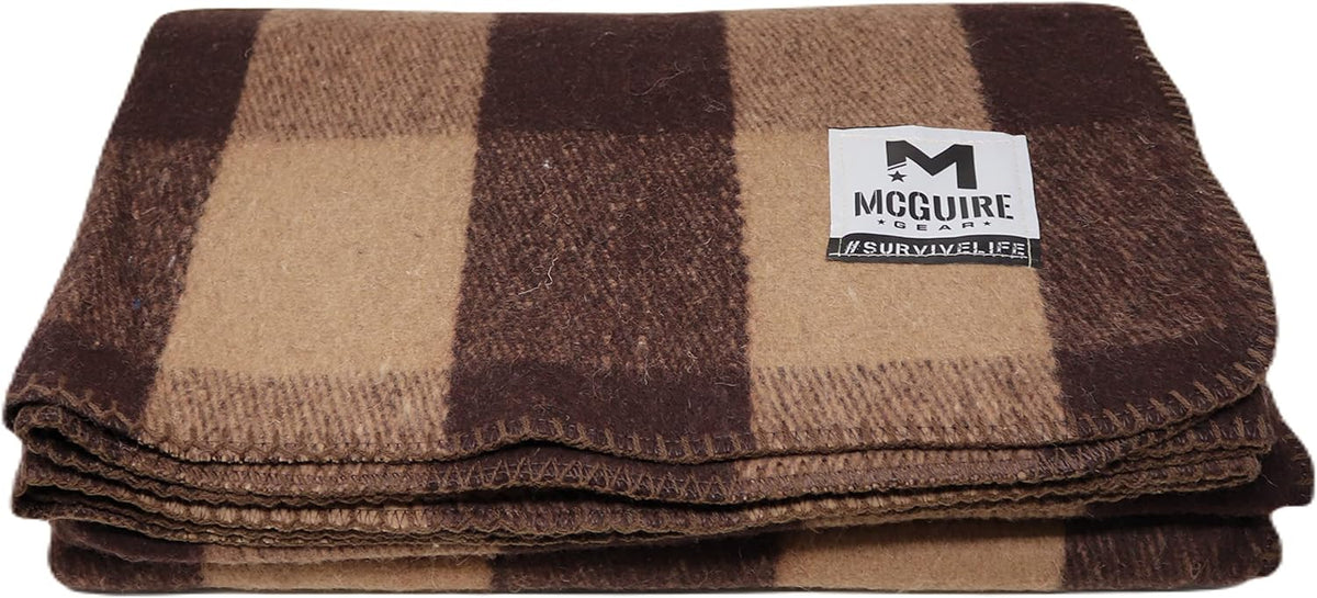 M MCGUIRE GEAR Warm Wool Bunkhouse Plaid Blanket for Camping, Home, Survival, or First Aid, 64" x 90" (Gray/Navy)