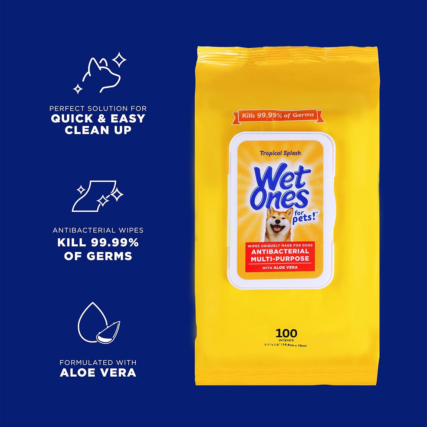 Wet Ones for Pets Multipurpose Dog Wipes, Tropical Splash, 100 Count, 3-Pk