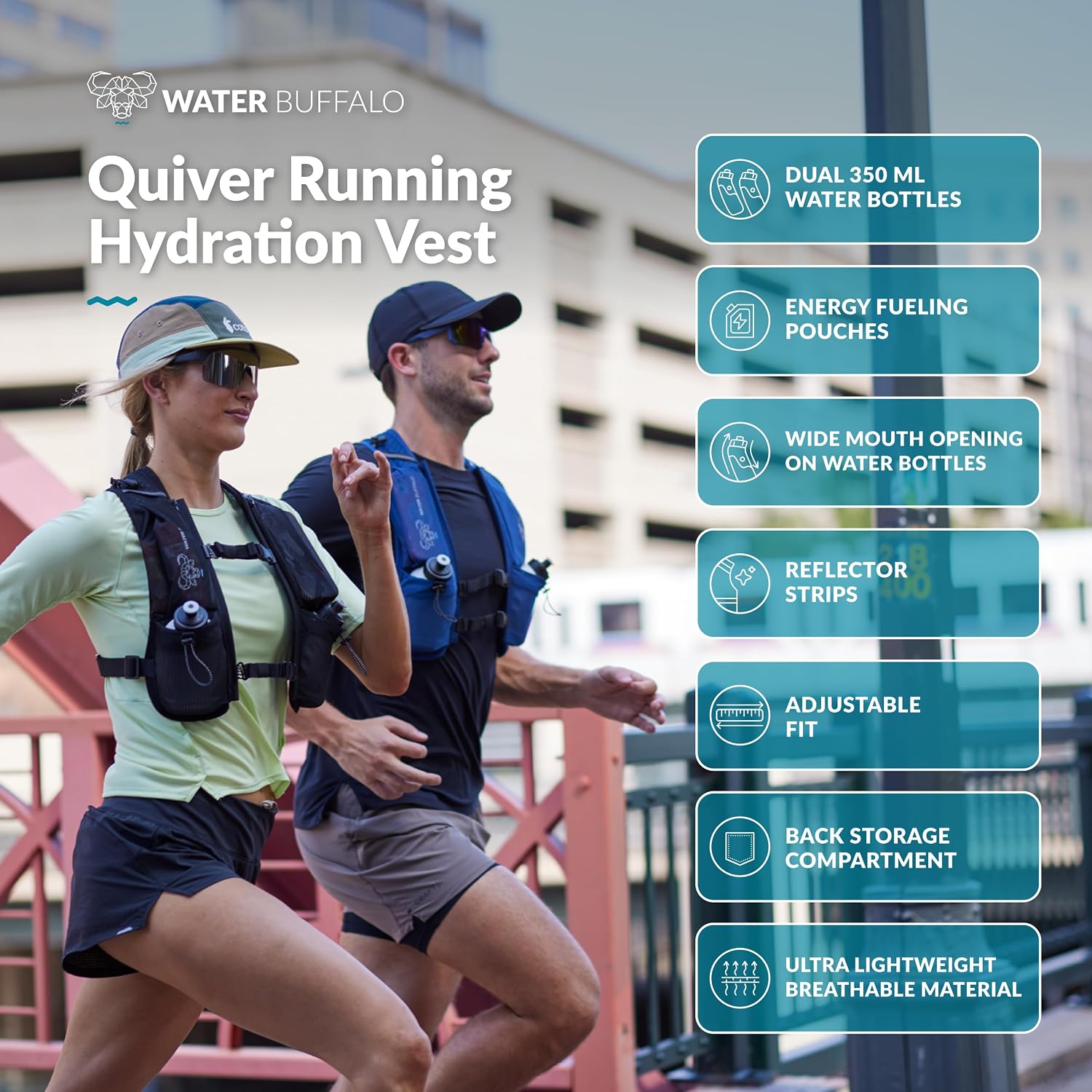 Water Buffalo Hydration Running Vest - Quiver Hydration Vest - Running Hydration Vest with Dual Water Bottles - Lightweight Water Backpack for Running,