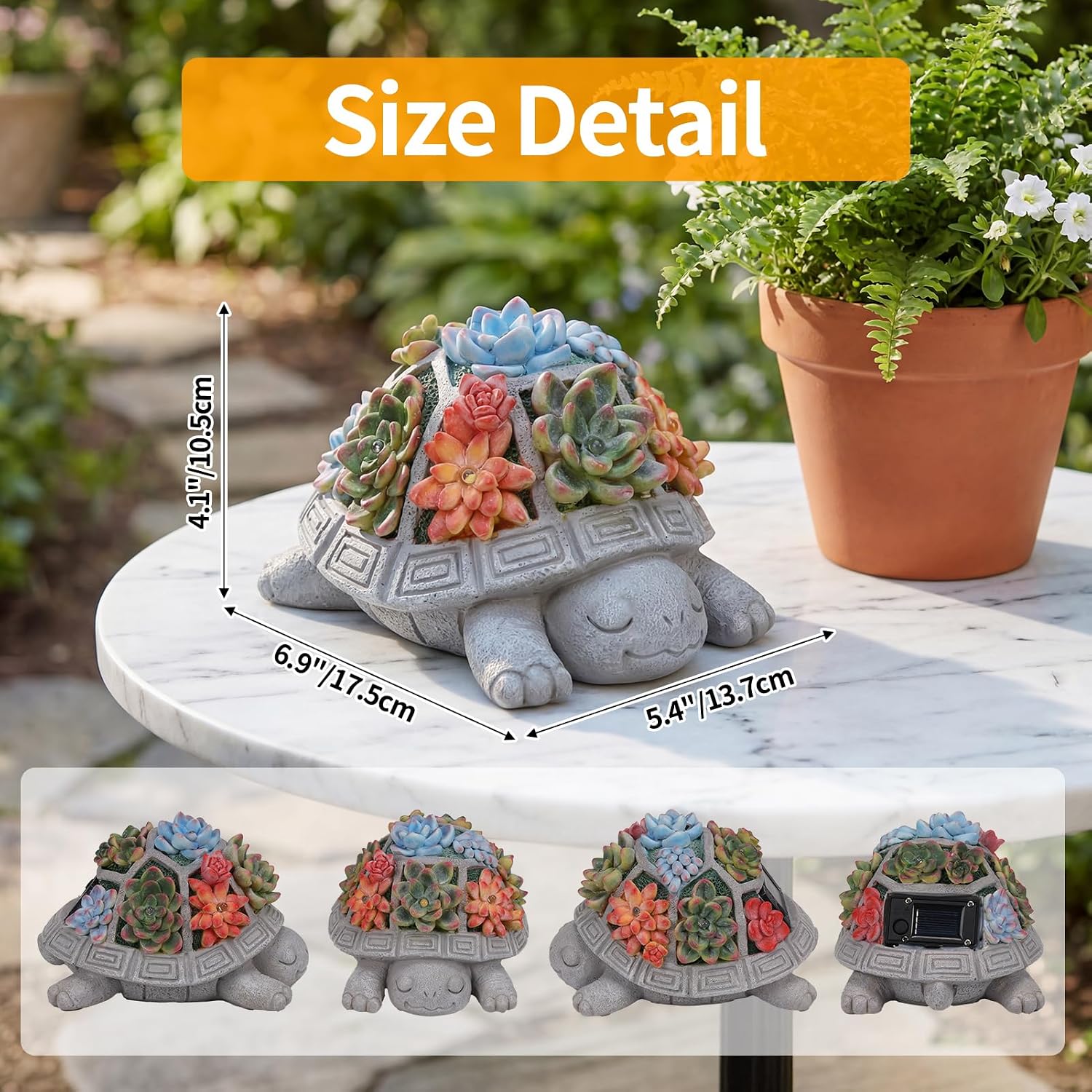 Turtle Garden Decor with Succulent LED Solar Lights Tortoise Garden Outdoor Statue for Yard Decorations Outside Patio Balcony Home Decoration Art Gift for Women Mom Grandma