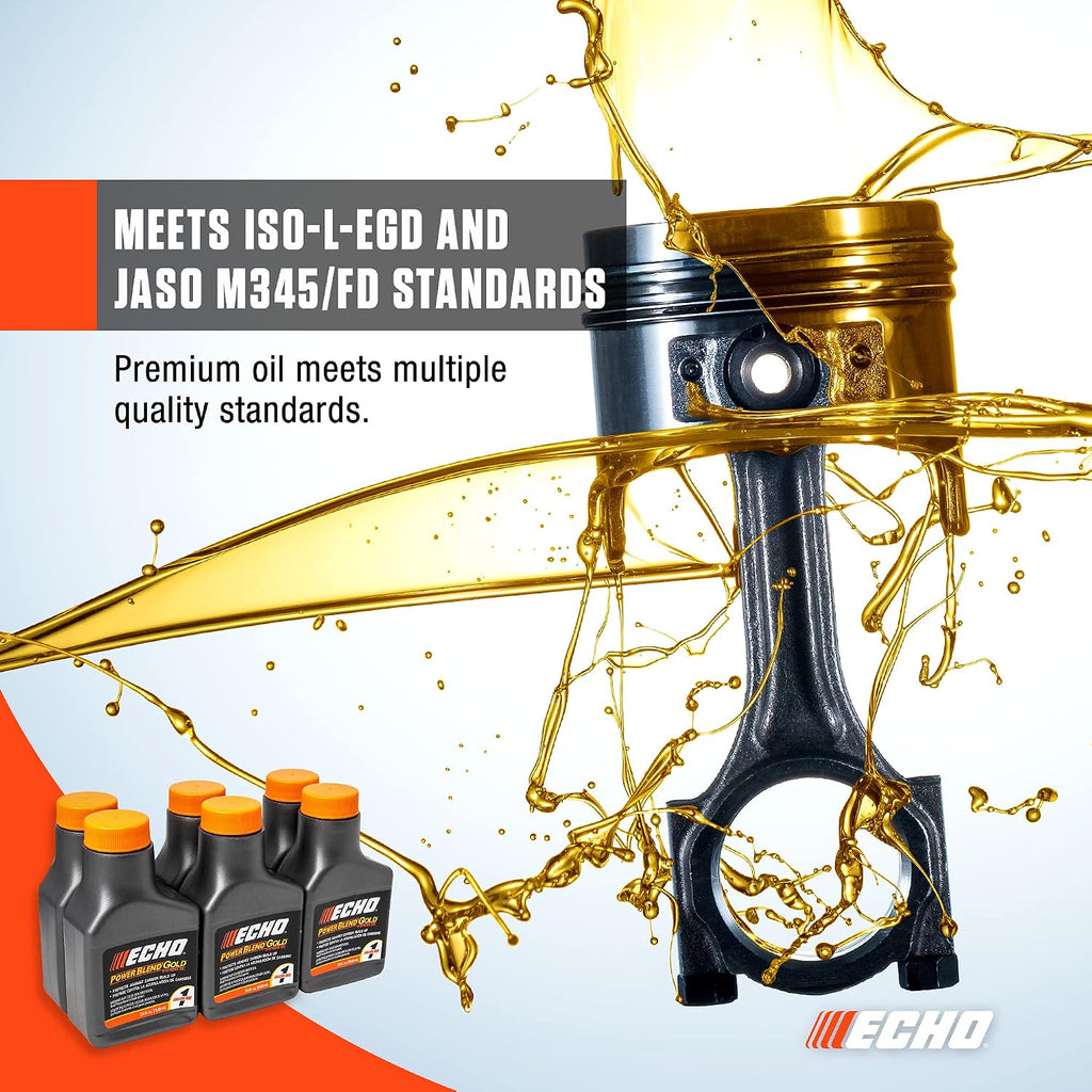 Echo 6450001G Power Blend Gold Oil Mix 50:1 for 2 stroke2cycle Outdoor Power Equipment, High Performance Semi Synthetic, Low Smoke Emission 2.6 fl oz (6 Pack), 6450001G 2.6 fl oz