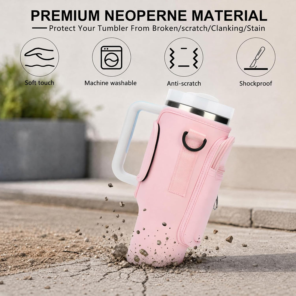 Initial Water Bottle Holder with Strap for Stanley Cup Accessories 40 oz/Simple Modern Tumbler, Birthdays for Women Girls, Water Bottle Carrier Bag with Phone Pocket,Hiking Walking Gym Camping