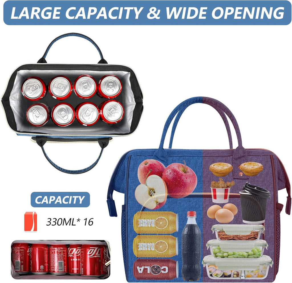 IDEATECH Large Insulated Lunch Bag for Men, Blue, Reusable Cooler Bag with Pockets, Leakproof and Insulation