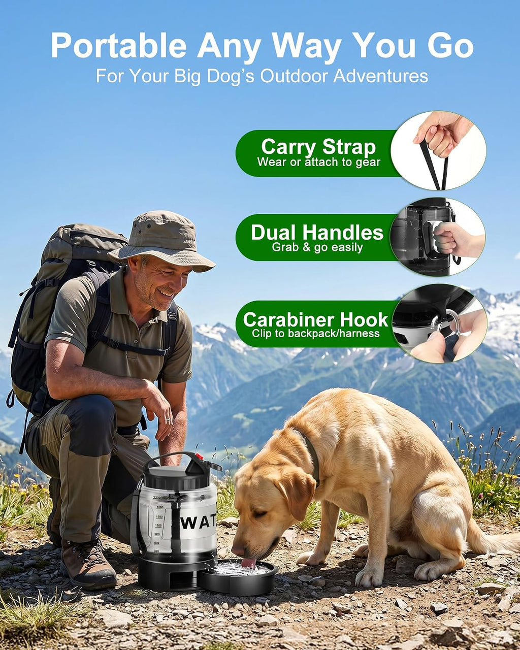Portable Dog Water Bottle with Bowl, Large 77 oz/2.2 L, Black