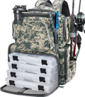 Piscifun Fishing Tackle Backpack with 2 Rod Holders, 4 Boxes & Rain Cover