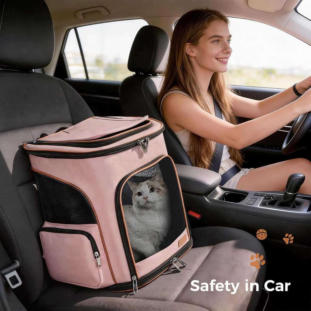 Lekereise Pet Carrier Backpack Expandable Cat Backpack Carrier for Small Dogs Large Cats Puppies, Dog Backpack Carrier for Hiking Travel Outdoor Hold Pets Up to 20 25 Lbs, Pink