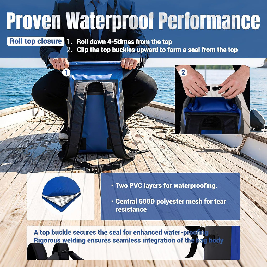 UPWELL 20L Waterproof Dry Bag Boating Backpack for Travel Hiking Camping Kayaking Hiking Swimming Floating Submersible Dry Bag Deep blue