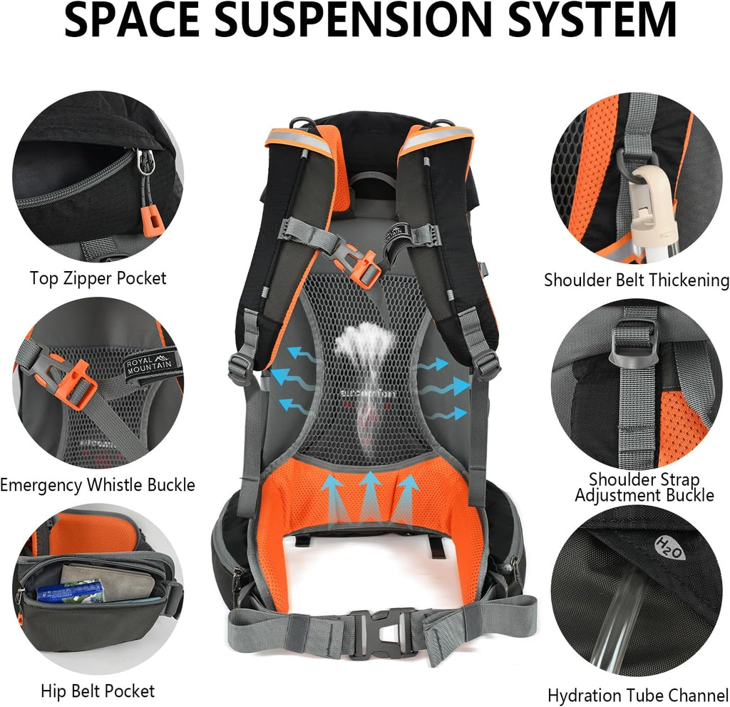 Hiking Backpack for Women Men,30+5L Waterproof Camping Backpacking Backpack | Lightweight Hiking Backpacking Packs for Outdoor Traveling Trekking,35L Internal Frame Backpack with Rain Cover
