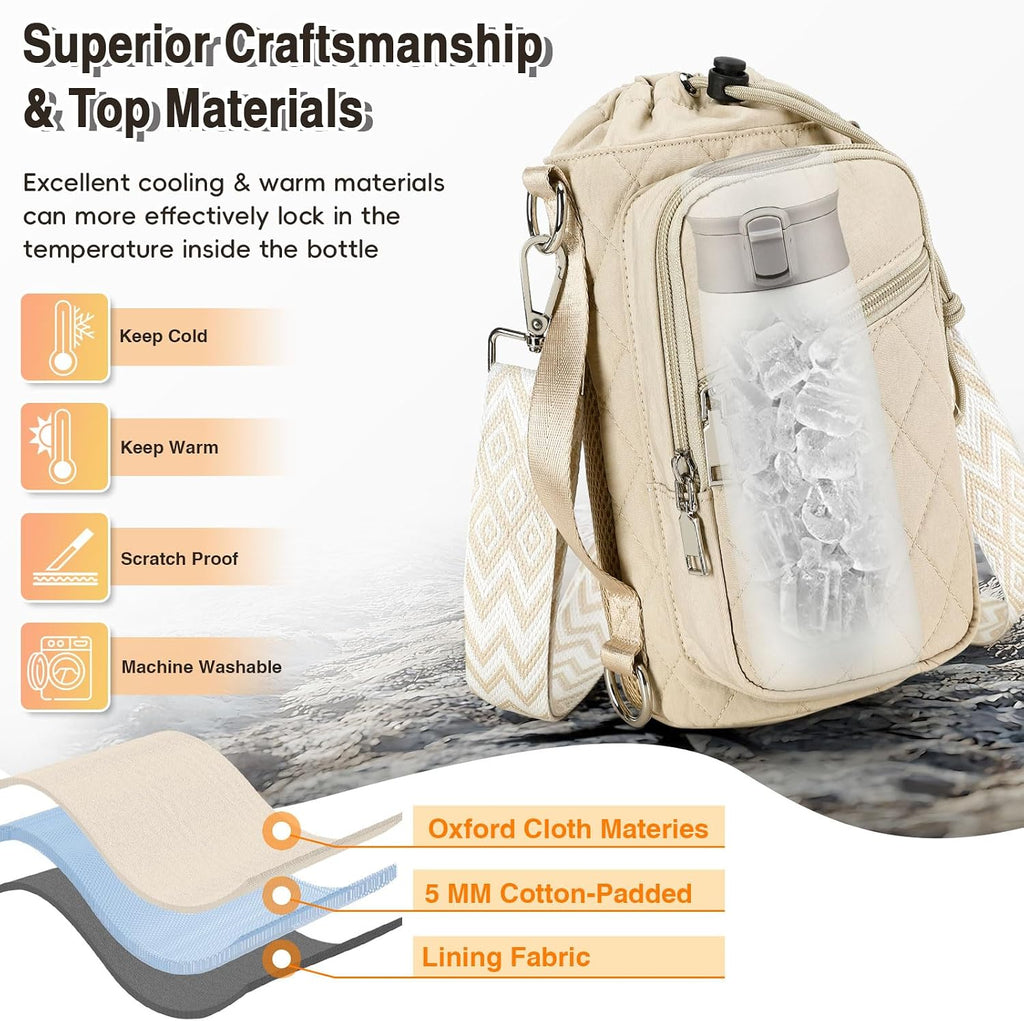 AGLOD Water Bottle Carrier Bag with Strap, Water Bottle Holder Crossbody Bags for Women Men for Walking, Hiking,Cycling