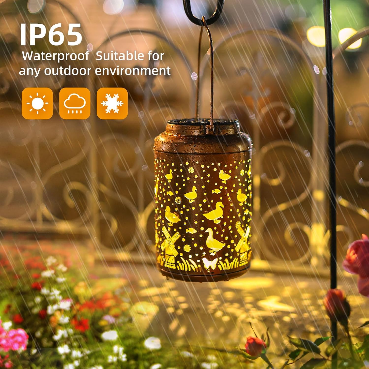 Duck Solar Lanterns Outdoor Waterproof,Hanging Solar Lights Duck Summer Garden Decor,Birthday Gifts for Women Men Metal Lantern Decoration Outside for Yard, Patio, Backyard, Porch, Pathway, Lawn