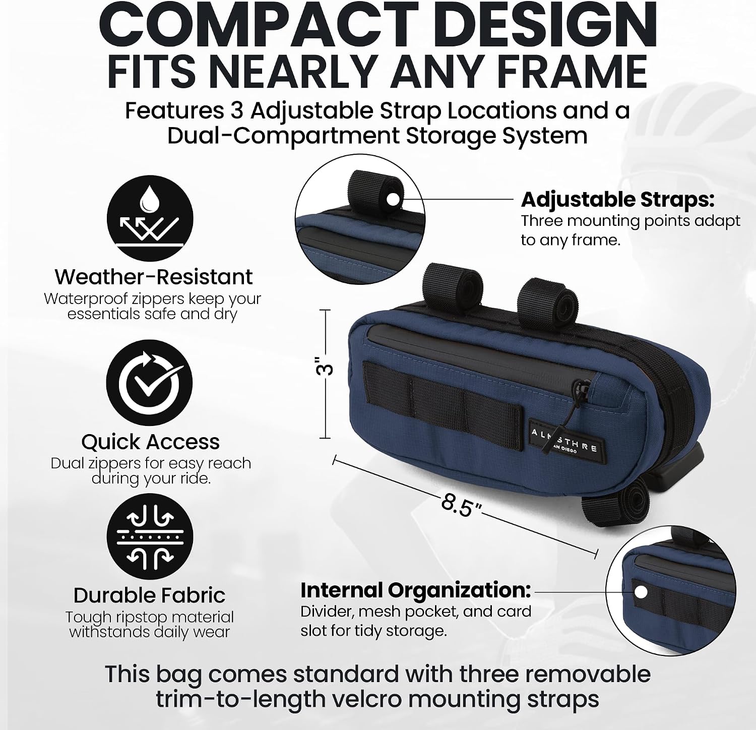 ALMSTHRE Bike Frame Bag | Weather-Resistant, Waterproof Zippers & Dual-Sided Access for Road, MTB, and Ebike Frames