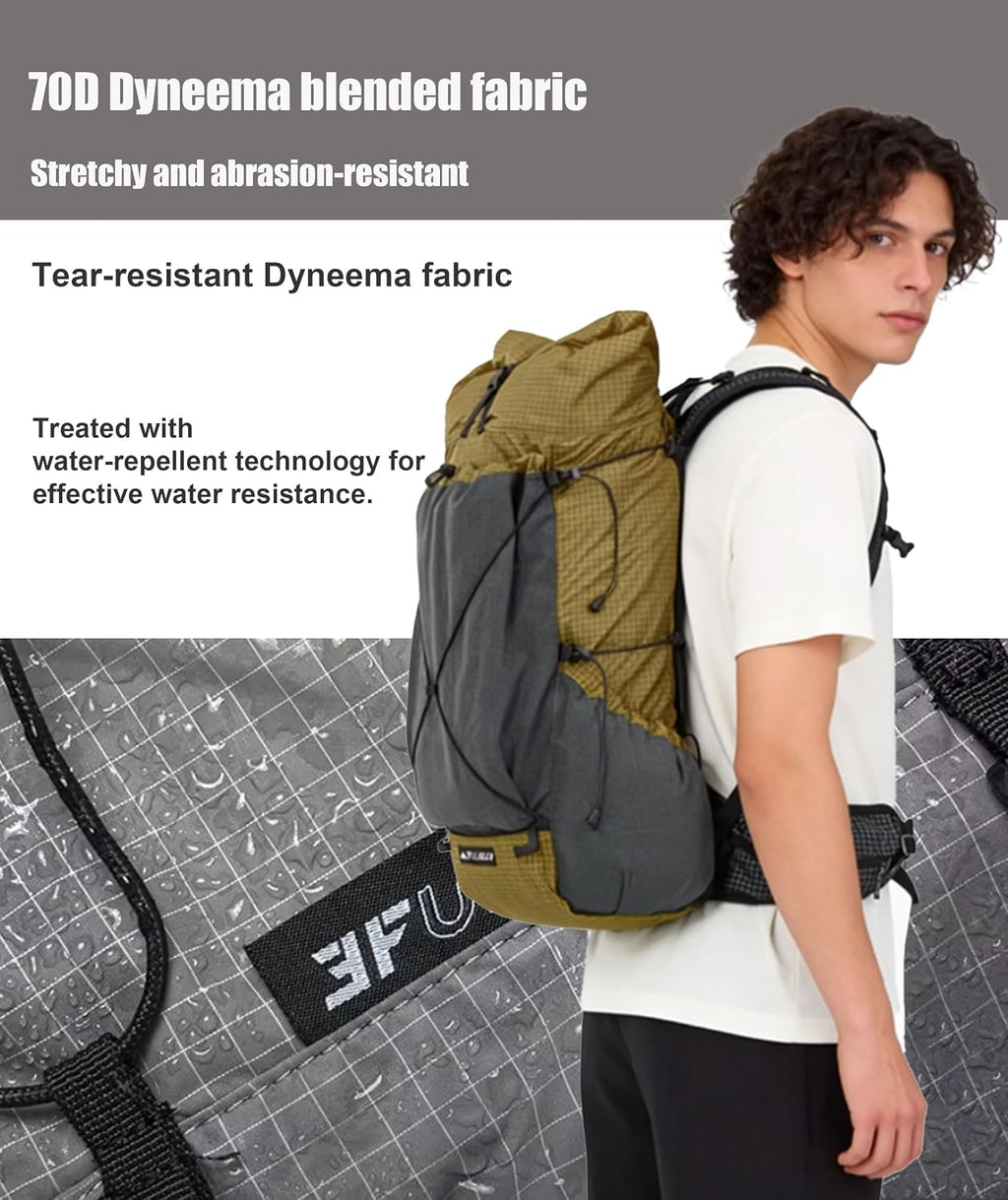 3F UL GEAR 30L+10L UHMWPE Ultralight Waterproof Hiking Backpack Daypack Outdoor Camping Travel Backpack for Men Women (Elegant Black, Large)