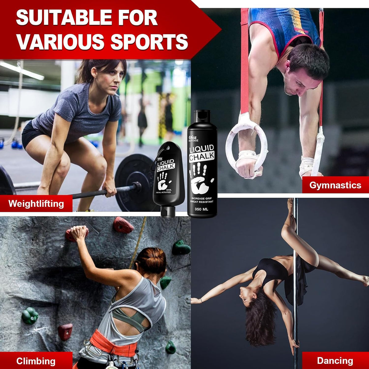 Liquid Chalk 2 oz & 12 oz, Mess-Free Gym Chalk for Lifting
