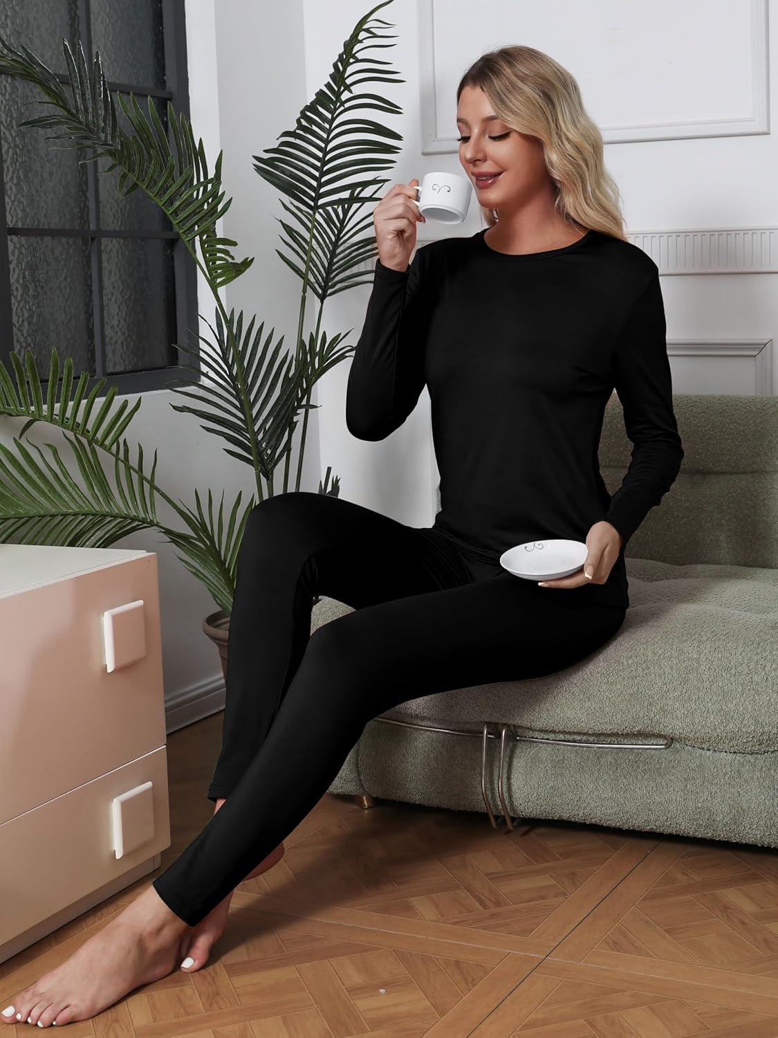 VZV 3 Set Thermal Underwear for Women Fleece Lined Long Johns Top & Bottom