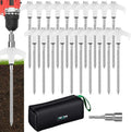 12 Pack 8" Heavy Duty Screw in Tent Stakes, Metal Camping Stakes, Drill-In Ground Anchor, Threaded Stakes for Canopies, Gardening, Yard Inflatables, with Hex Socket and Storage Bag (Luminous)