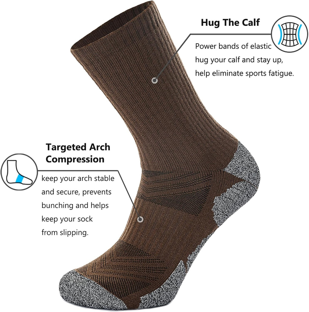 CWVLC Crew Hiking Socks, Cushion, Moisture Wicking, Arch Compression Boot Socks