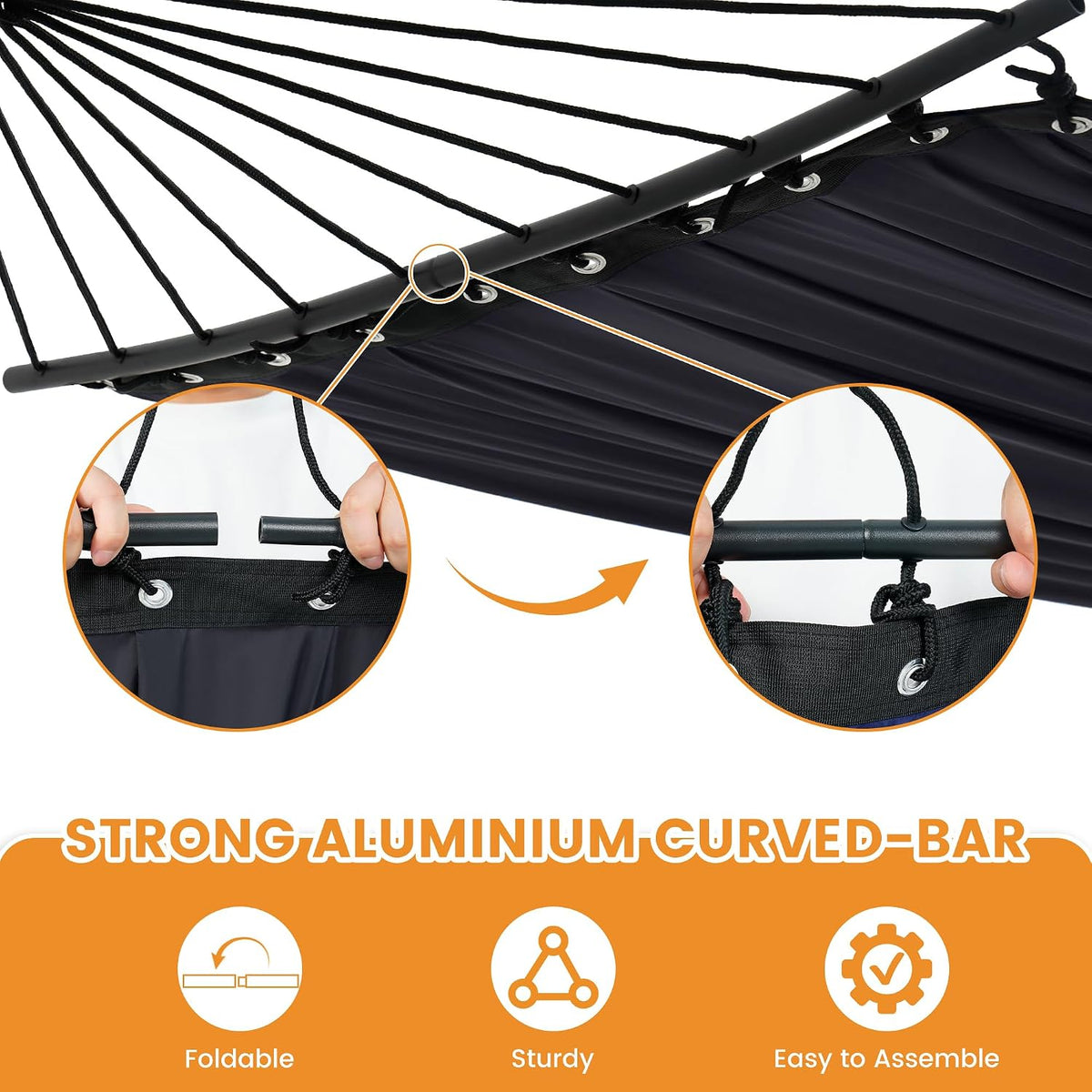 Lazy Daze Portable Camping Hammock with Curved Spreader Bar, Grey